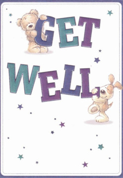 This get well card captures the essence of warmth and gentle encouragement, much like the bespoke bouquets that brighten homes throughout Leamouth. Set on a pristine white background, the artwork features a cuddly teddy bear balancing playfully atop the word 'GET,' while a spirited puppy nuzzles against the bold 'WELL' below. Their friendly, rounded forms exude affection and optimism, further enhanced by lettering in deep purple and serene teal-colours that create a visual harmony reminiscent of Leamouth's riverside tranquility. Subtle, scattered stars in blue and purple lend a hint of magic, evoking the star-lit evenings by Bow Creek or along the sweeping views from Leamouth Peninsula. The overall impression is one of clarity, comfort, and hope, qualities that echo the thoughtful approach taken by local florists when arranging blooms for delivery to nearby apartments or studios. Each element is so carefully crafted-the tactile softness of the fur, the lively expressions, and the gentle pops of colour-that the card feels like a small celebration designed to lift spirits. Perfect for anyone in recovery along the banks of East India Dock Road or the quiet corners of Orchard Place, this card is a reminder of the healing power of kindness delivered in true Leamouth style.
