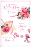 This beautifully illustrated Mother's Day card looks like a romantic flat-lay of roses captured on a crisp white surface, perfectly suited to a peaceful Leamouth morning. A generous cluster of pink roses dominates one side, their petals unfolding in soft, rounded layers that range from delicate blush to deeper pink, suggesting fullness and freshness. The blooms aren't crammed together but spaced just enough that each flower's individual shape and shading can be appreciated, like carefully arranged stems laid out by a florist before tying a bow. Scattered across the rest of the card are loose petals, artfully placed to appear as though they have fallen naturally from the bouquet. Some are slightly curled at the edges, others lie flat, and their varying sizes and orientations create a gentle sense of movement across the page. Winding elegantly through this scene is a light ribbon that brushes past the main roses, its soft curve echoing the circular forms of the petals and hinting at the feeling of unwrapping a special gift. Printed over the open spaces is graceful, looping script, offering affectionate Mother's Day wishes that feel heartfelt and sincere. The writing appears in a tone that harmonises with the pinks, keeping the entire design soothing and cohesive. The light over the card is soft and diffuse, like daylight filtering through a window overlooking the River Lea, highlighting subtle shadows beneath the roses and petals while maintaining an overall sense of calm. This card captures the tenderness and quiet appreciation of Mother's Day, as if ready to be paired with a bouquet delivered to a mum enjoying the creative, waterside charm of Leamouth.